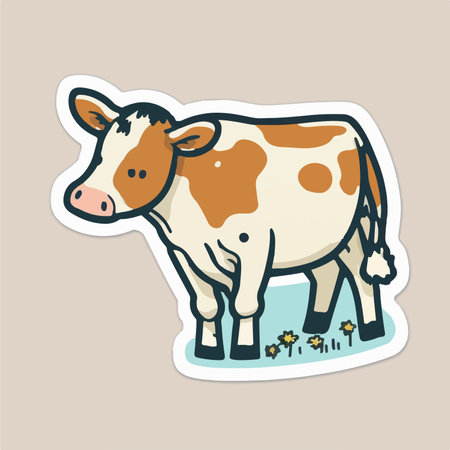 Cute hand drawn cow sticker. Vector illustration in cartoon style.のイラスト素材