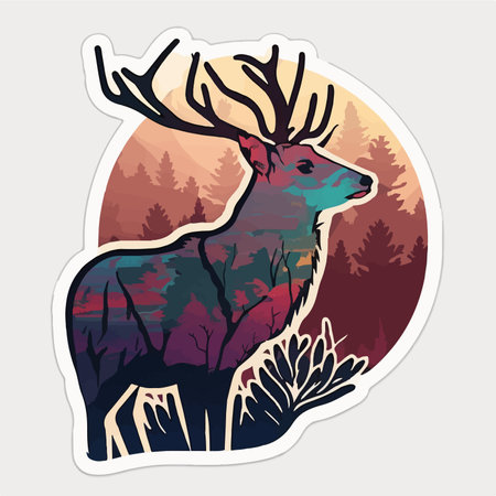 Deer in the forest. Sticker for your design. vector illustrationのイラスト素材