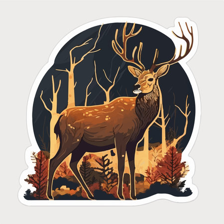 Deer in the forest. Vector illustration in a flat style.のイラスト素材