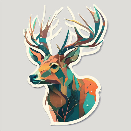 Deer head with antlers. Sticker for your design.のイラスト素材