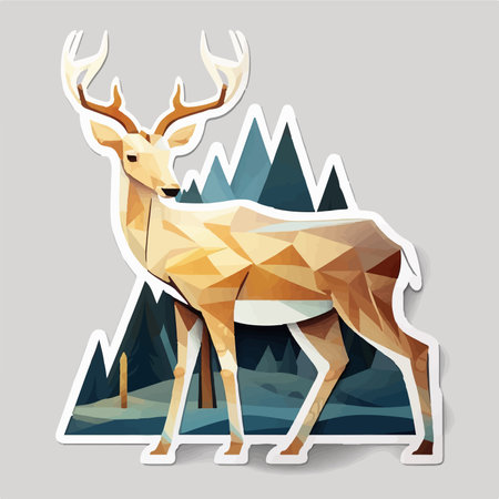 Polygonal deer on the background of mountains. vector illustration.のイラスト素材