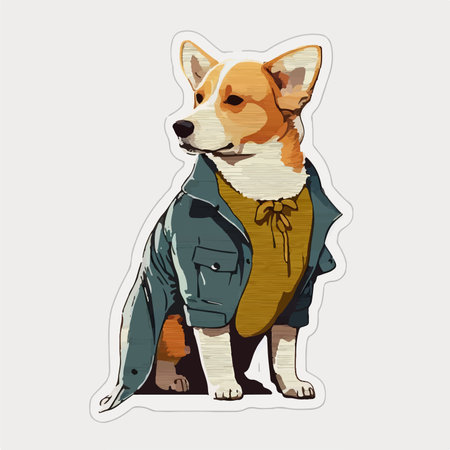 Welsh corgi dog in a jacket and scarf. vector illustration.のイラスト素材