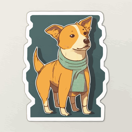 Cute cartoon dog. Vector illustration of a dog with a scarf.のイラスト素材