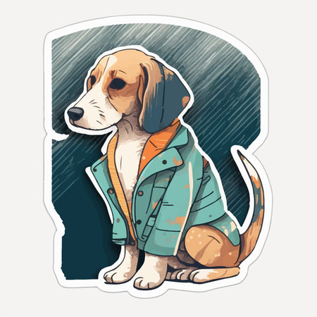 Cute cartoon beagle dog in raincoat. vector illustration.のイラスト素材