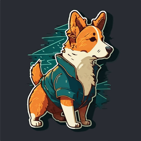 Illustration of a corgi dog in a jacket on a dark backgroundのイラスト素材