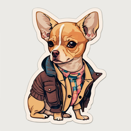 chihuahua dog in a coat and scarf, vector illustrationのイラスト素材