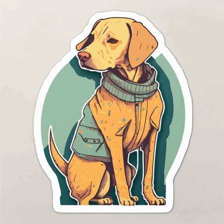 Labrador retriever dog in a coat and scarf. vector illustration.のイラスト素材