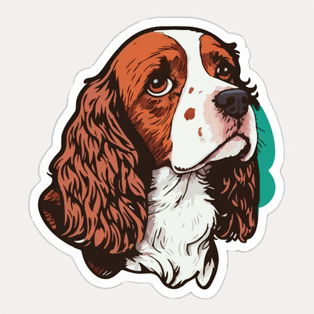 Cavalier King Charles Spaniel head sticker, vector illustration.のイラスト素材