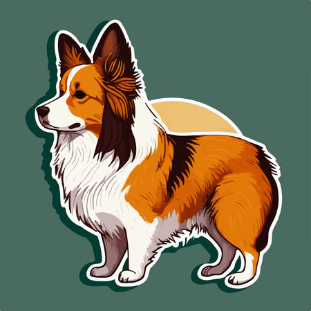 Vector image of a dog breed Welsh Corgi on a green backgroundのイラスト素材