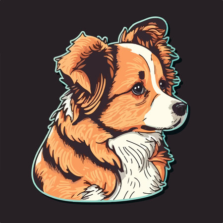 Vector illustration of Corgi dog. Isolated on black background.のイラスト素材