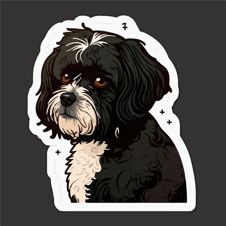 Cute Shih Tzu dog portrait isolated on black background. vector illustrationのイラスト素材