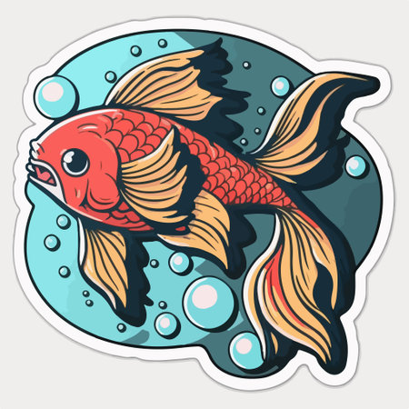 Hand drawn vector illustration of a goldfish swimming in the sea.のイラスト素材