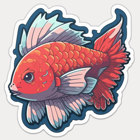 Colorful goldfish sticker. Hand drawn vector illustration in cartoon style.のイラスト素材