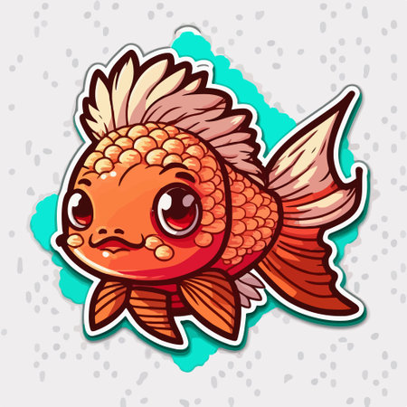 Cute cartoon goldfish sticker. Vector illustration of a cute cartoon fish.のイラスト素材