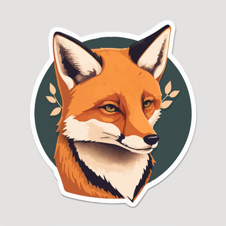 cute fox sticker. Vector illustration of a fox head with floral elements.のイラスト素材