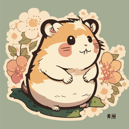 Cute hamster with flowers. Vector illustration in vintage style.のイラスト素材