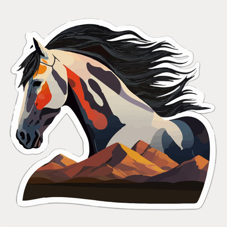 Vector illustration of a horse in the mountains. Stickers, pins, patches.のイラスト素材