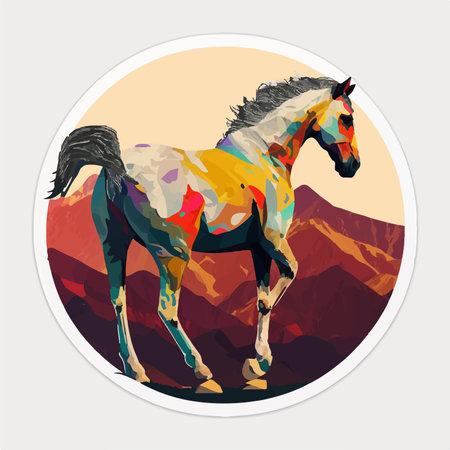 Horse on the background of mountains. wild horse. vector illustrationのイラスト素材