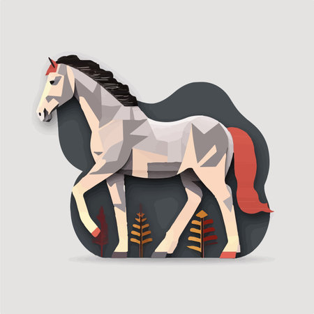 Paper art style illustration of a horse in the forest. vector illustration.のイラスト素材