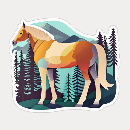 horse in the forest. Vector illustration of a wild animal.のイラスト素材