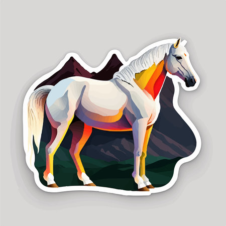 Horse in the mountains. Sticker for your design. vector illustrationのイラスト素材
