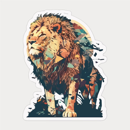 Illustration of a lion with a multicolored background. vector illustration.