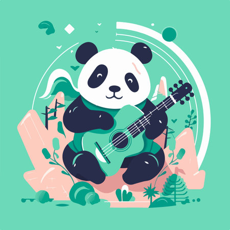 Cute panda playing ukulele. vector illustration.のイラスト素材