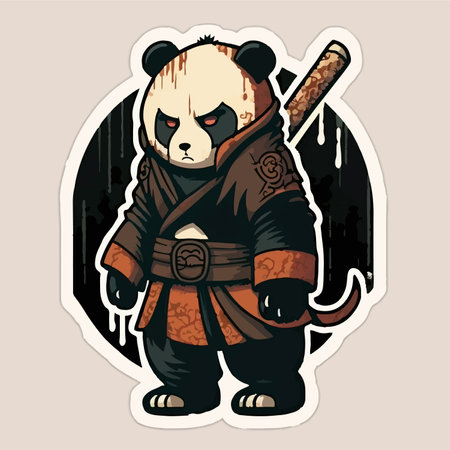 panda with a bat and a katana in his hand, vector illustrationのイラスト素材