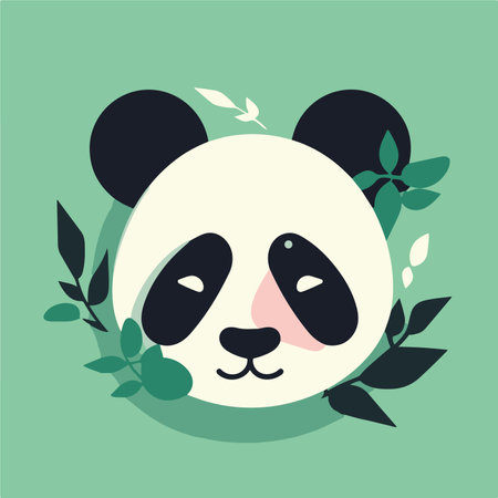 Cute panda with leaves and branches. Vector illustration in flat style.のイラスト素材