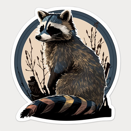 Raccoon on a background of the forest. vector illustration.のイラスト素材