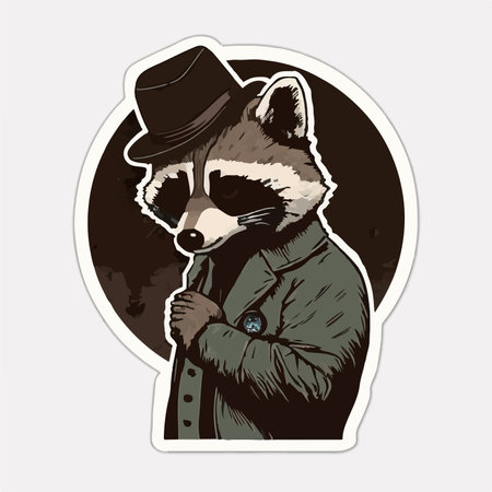 Raccoon in a hat and coat. Vector illustration on a white background.のイラスト素材