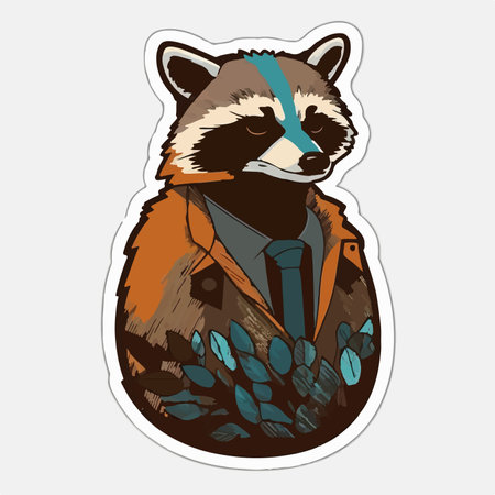 Vector illustration of a raccoon in a shirt and tie with feathers.のイラスト素材
