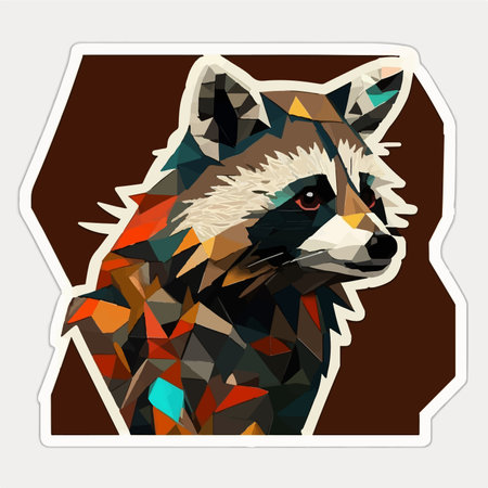 Colorful polygonal raccoon portrait isolated on brown background.のイラスト素材
