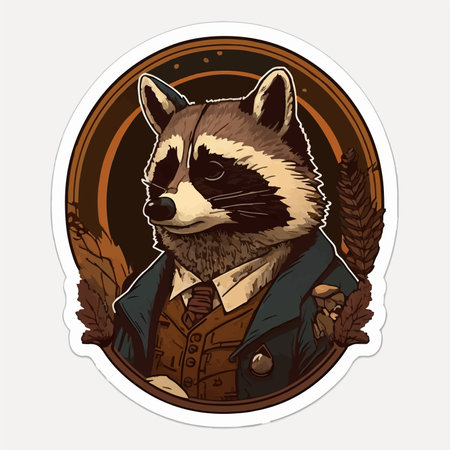 Raccoon in a suit and hat. hand drawn vector illustration.のイラスト素材
