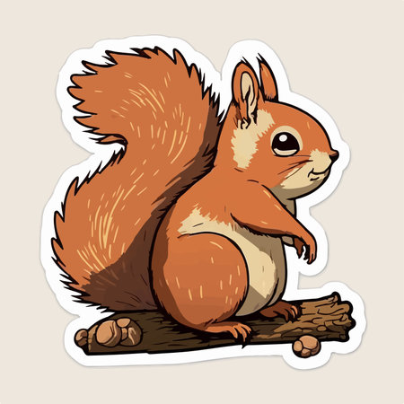 Squirrel sticker. Vector illustration of a squirrel on a branch.のイラスト素材