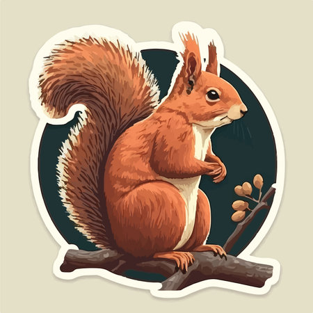 Cute cartoon squirrel sitting on a tree branch. vector illustration.のイラスト素材