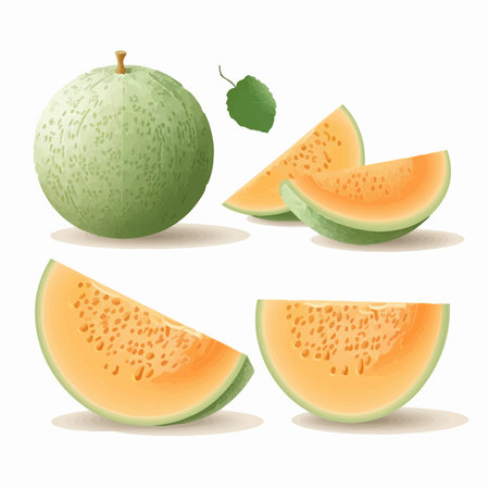Cantaloupe melon fruit set. vector illustration.のイラスト素材