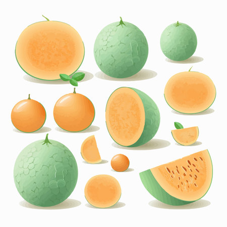 Cantaloupe melon fruit set. vector illustration.のイラスト素材