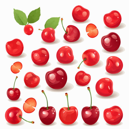 cherry set. vector illustration. isolated on white background.のイラスト素材