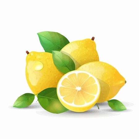 Lemons with leaves isolated on white background. vector illustration.のイラスト素材