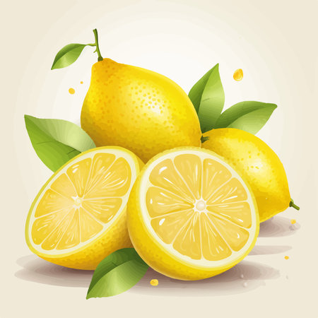 Lemon leaves on a light background. Vector illustration of lemon.のイラスト素材