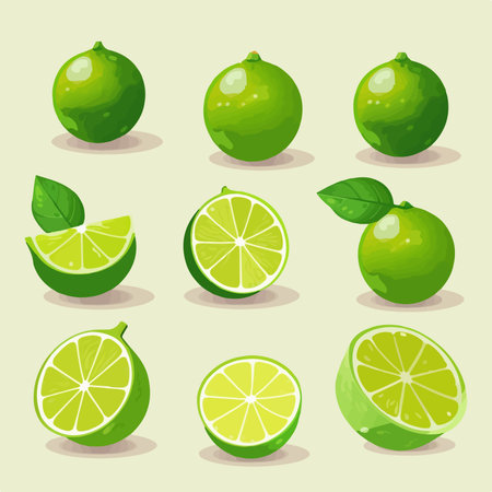 Citrus fruits icon set. Vector illustration of green lime.のイラスト素材
