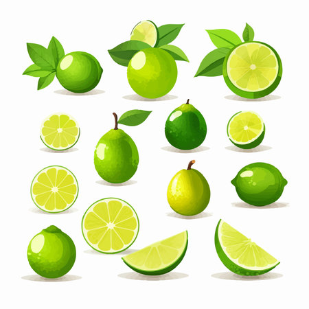 Lime fruit icon set. isolated on white background. vector illustration.のイラスト素材