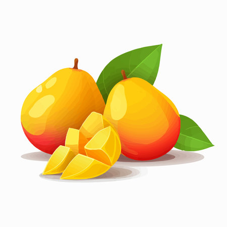 Mango fruit with leaves isolated on white background. vector illustration.のイラスト素材