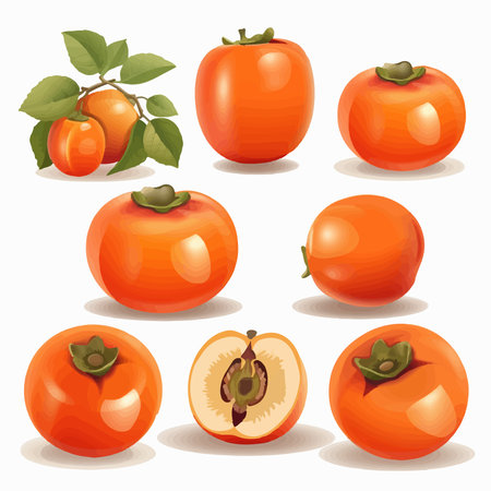Set of persimmon. Vector illustration isolated on white background.のイラスト素材