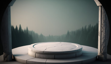 3d render of a round podium in the middle of the forestの素材