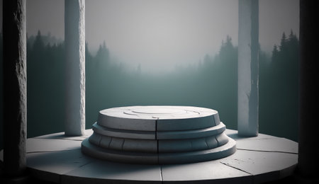3d rendering of a round pedestal in a fantasy forest.の素材