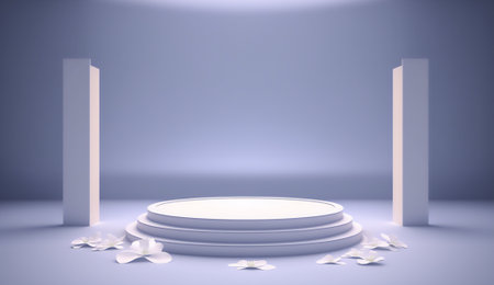 3d render, abstract background, round podium, pedestal, blank space for designの素材