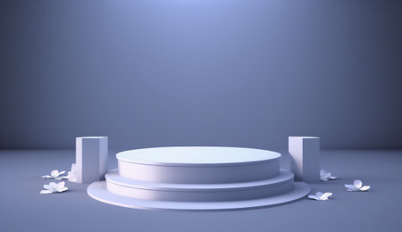 3d render, abstract background, minimal scene with round podium, pedestal, blank space for product displayの素材