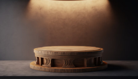 Wooden table and spotlights on dark background. 3d renderingの素材